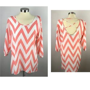 Maurices Womens Blouse Chevron Coral Pink White M